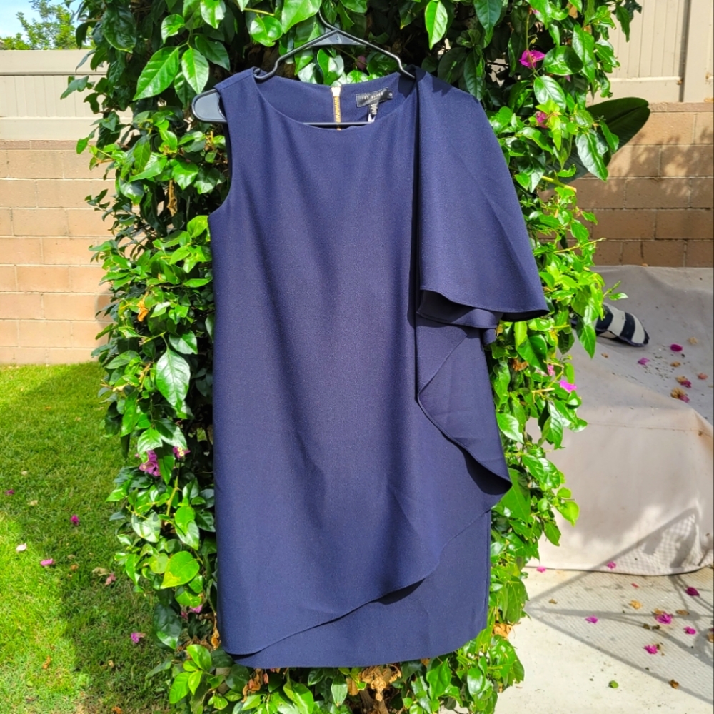 Ted Baker Dark Blue Corat Draped Bow Shoulder Tunic Dress